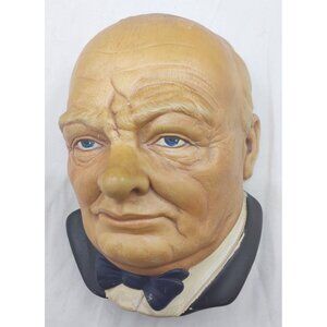 Vintage Winston Churchill Chalkware Wall Plaque Bust Hand Painted